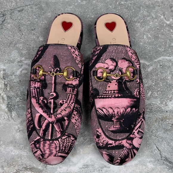 Gucci Princetown ST Romain Horsebit Satin Mule Slippers Fabric 6.5 US 36.5 EUR - Picture 5 of 13